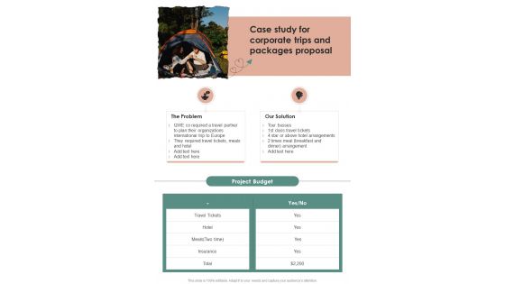 Case Study For Corporate Trips And Packages Proposal One Pager Sample Example Document