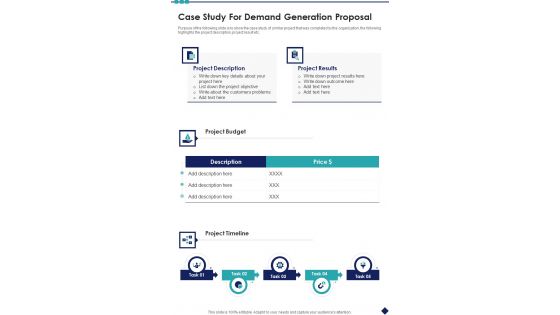 Case Study For Demand Generation Proposal One Pager Sample Example Document