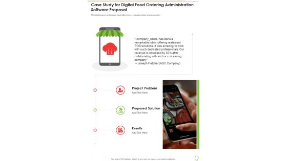 Case Study For Digital Food Ordering Administration Software Proposal One Pager Sample Example Document