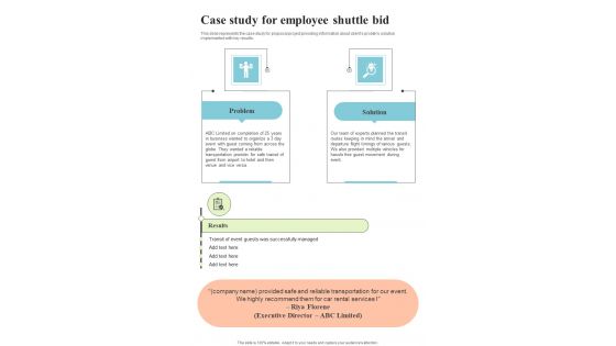 Case Study For Employee Shuttle Bid One Pager Sample Example Document Case Study For Employee Shuttle Bid One Pager Sample Example Document