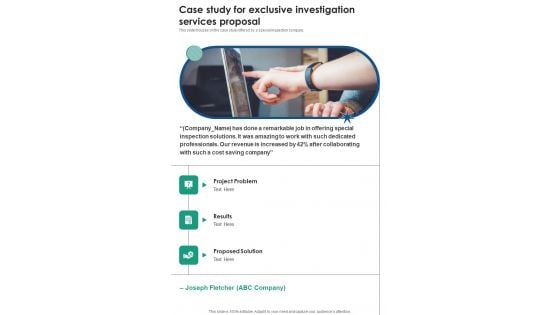 Case Study For Exclusive Investigation Services Proposal One Pager Sample Example Document