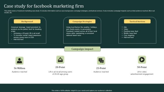 Case Study For Facebook Marketing Firm Ppt Infographic Template Gridlines PDF