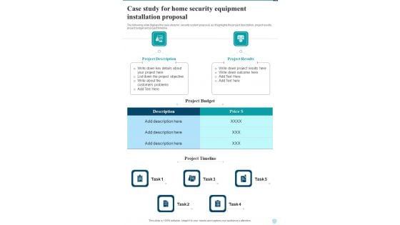 Case Study For Home Security Equipment Installation Proposal One Pager Sample Example Document