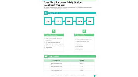 Case Study For House Safety Gadget Installment Proposal One Pager Sample Example Document