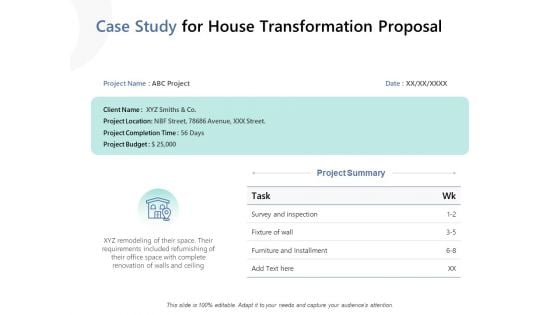 Case Study For House Transformation Proposal Ppt PowerPoint Presentation Model Infographic Template