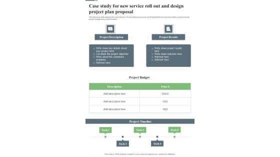 Case Study For New Service Roll Out And Design Project Plan Proposal One Pager Sample Example Document