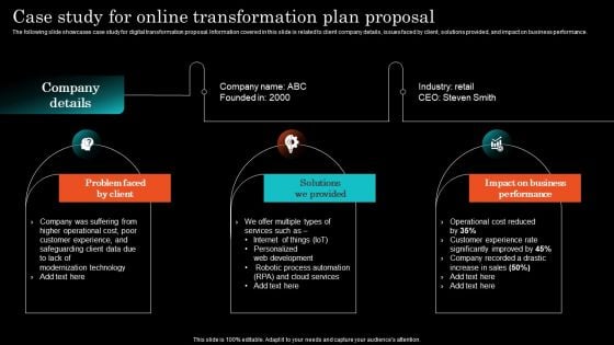 Case Study For Online Transformation Plan Proposal Introduction PDF