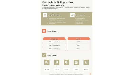 Case Study For Opex Procedure Improvement Proposal One Pager Sample Example Document