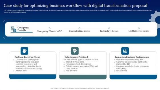 Case Study For Optimizing Business Workflow With Digital Transformation Proposal Information PDF