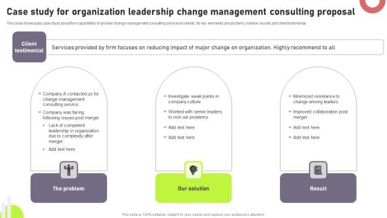 Case Study For Organization Leadership Change Management Consulting Proposal Infographics PDF