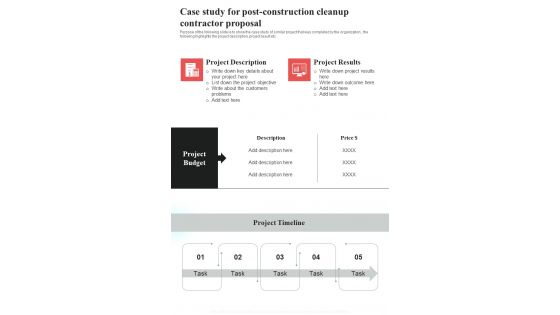 Case Study For Post Construction Cleanup Contractor Proposal One Pager Sample Example Document