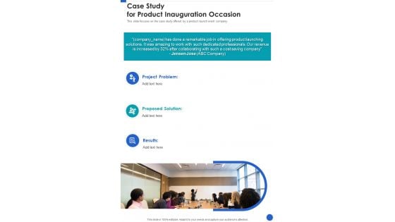 Case Study For Product Inauguration Occasion One Pager Sample Example Document