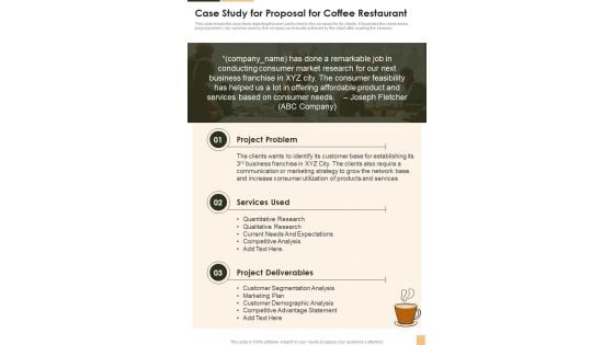 Case Study For Proposal For Coffee Restaurant One Pager Sample Example Document