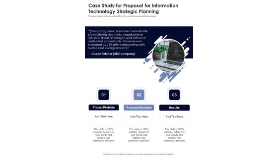 Case Study For Proposal For Information Technology Strategic Planning One Pager Sample Example Document