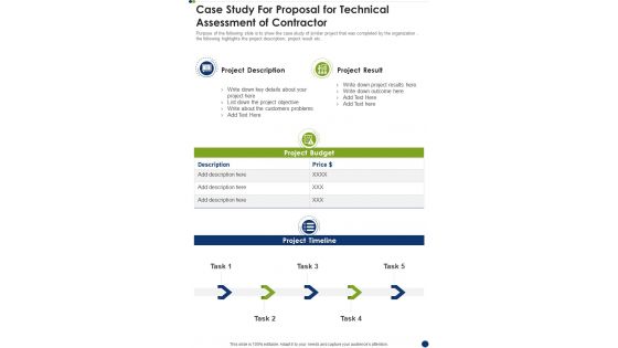 Case Study For Proposal For Technical Assessment Of Contractor One Pager Sample Example Document