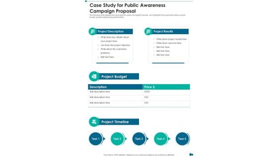 Case Study For Public Awareness Campaign Proposal One Pager Sample Example Document