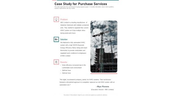 Case Study For Purchase Services One Pager Sample Example Document Case Study For Purchase Services One Pager Sample Example Document