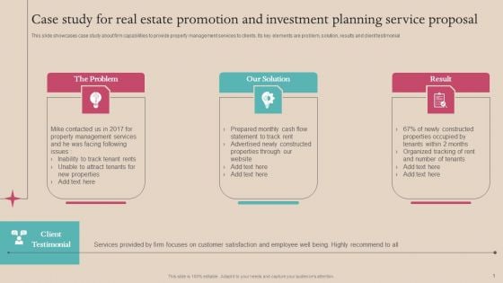 Case Study For Real Estate Promotion And Investment Planning Service Proposal Elements PDF