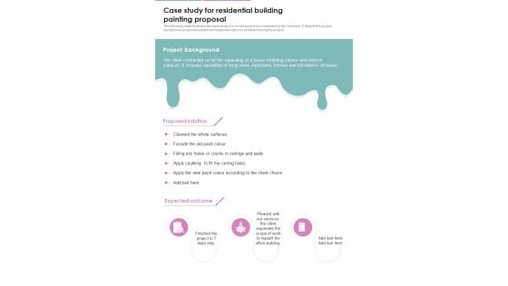 Case Study For Residential Building Painting Proposal One Pager Sample Example Document