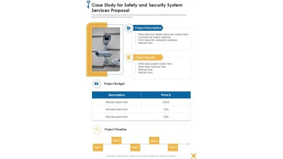 Case Study For Safety And Security System Services Proposal One Pager Sample Example Document