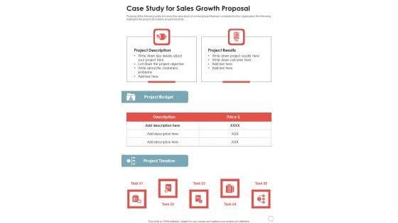 Case Study For Sales Growth Proposal One Pager Sample Example Document