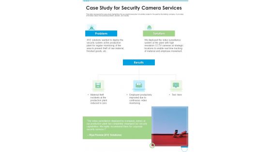 Case Study For Security Camera Services One Pager Sample Example Document