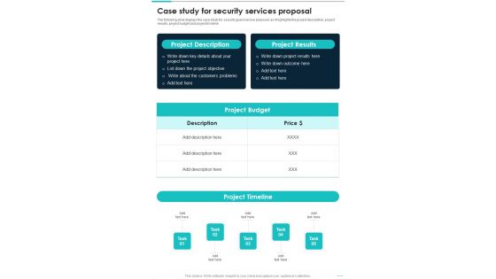 Case Study For Security Services Proposal One Pager Sample Example Document
