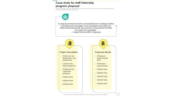 Case Study For Staff Internship Program Proposal One Pager Sample Example Document