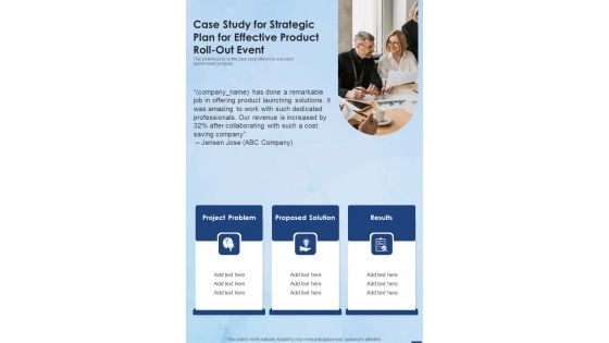 Case Study For Strategic Plan For Effective Product Roll Out Event One Pager Sample Example Document