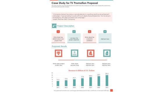 Case Study For TV Promotion Proposal One Pager Sample Example Document