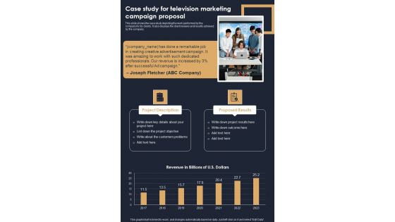 Case Study For Television Marketing Campaign Proposal One Pager Sample Example Document