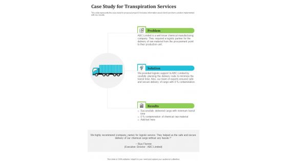 Case Study For Transpiration Services One Pager Sample Example Document