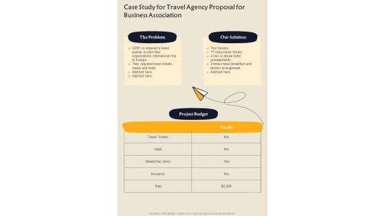 Case Study For Travel Agency Proposal For Business Association One Pager Sample Example Document