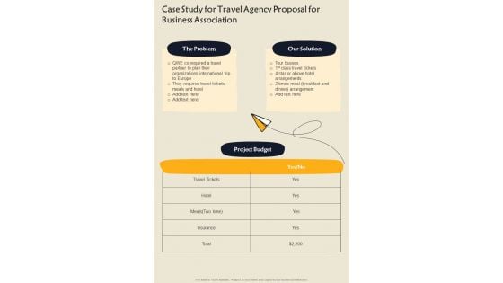 Case Study For Travel Agency Proposal For Business Association One Pager Sample Example Document Case Study For Travel Agency Proposal For Business Association One Pager Sample Example Document