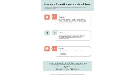 Case Study For Workforce Commute Solutions One Pager Sample Example Document Case Study For Workforce Commute Solutions One Pager Sample Example Document