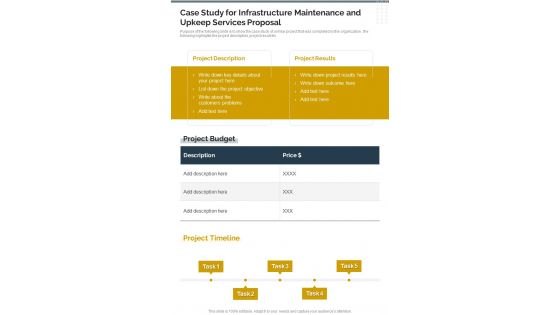Case Study Infrastructure Maintenance Upkeep Services Proposal One Pager Sample Example Document