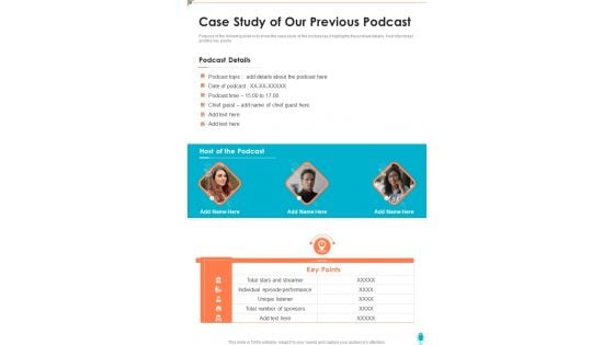 Case Study Of Our Previous Podcast One Pager Sample Example Document