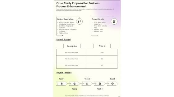 Case Study Proposal For Business Process Enhancement One Pager Sample Example Document