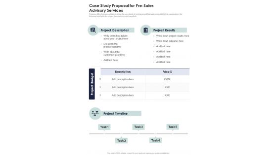 Case Study Proposal For Pre Sales Advisory Services One Pager Sample Example Document