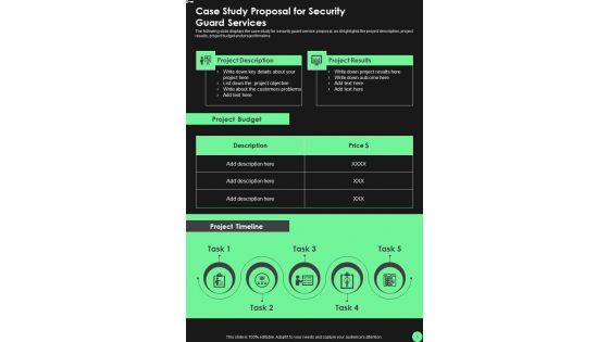 Case Study Proposal For Security Guard Services One Pager Sample Example Document
