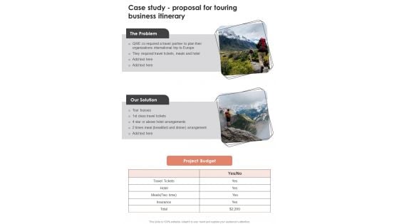 Case Study Proposal For Touring Business Itinerary One Pager Sample Example Document