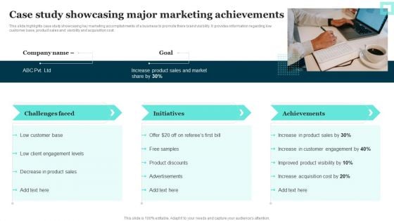 Case Study Showcasing Major Marketing Achievements Background PDF