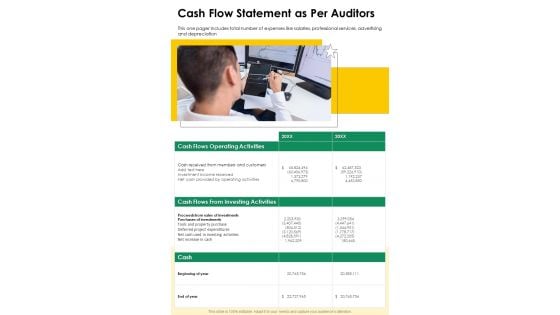Cash Flow Statement As Per Auditors One Pager Documents
