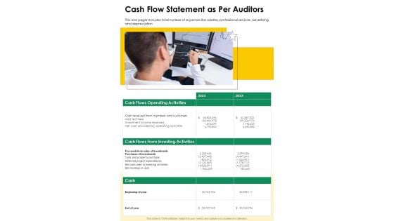 Cash Flow Statement As Per Auditors One Pager Documents Cash Flow Statement As Per Auditors One Pager Documents