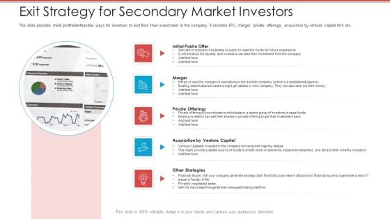 Cash Market Investor Deck Exit Strategy For Secondary Market Investors Ppt Infographics Pictures PDF