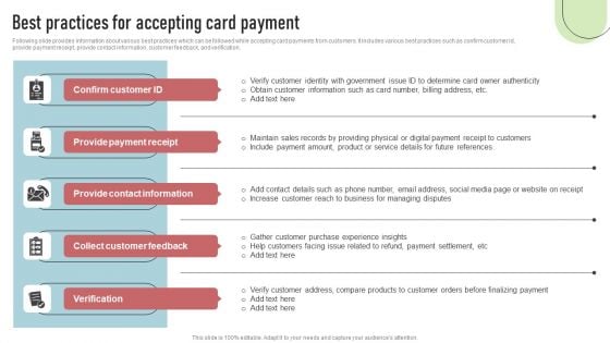 Cashless Payment Strategies To Enhance Business Performance Best Practices For Accepting Card Payment Sample PDF