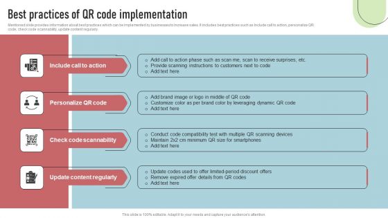 Cashless Payment Strategies To Enhance Business Performance Best Practices Of QR Code Implementation Infographics PDF