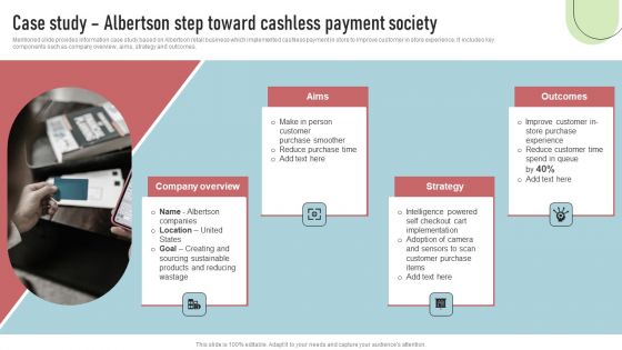 Cashless Payment Strategies To Enhance Business Performance Case Study Albertson Step Toward Cashless Background PDF