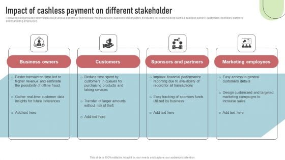 Cashless Payment Strategies To Enhance Business Performance Impact Of Cashless Payment Different Stakeholder Template PDF