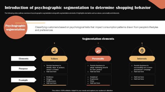 Categories Of Segmenting And Profiling Customers Introduction Of Psychographic Segmentation To Determine Background PDF